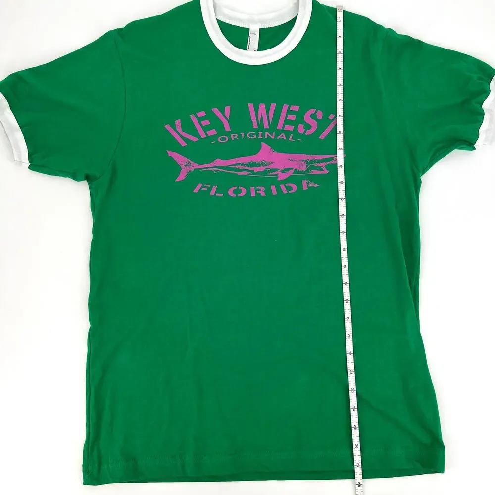 Key West Retro Ringer T Shirt Short Sleeve Green Pink Size M